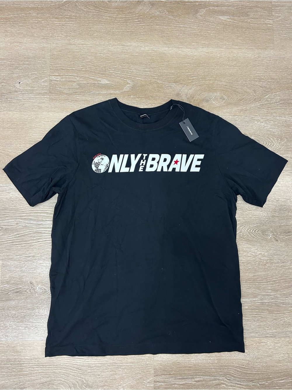 Diesel Large Mens Maglietta ONLY THE BRAVE Men's T Shirt Black Cotton Crew